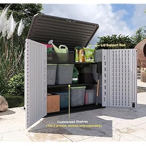 KINYING Outdoor Storage Shed - Horizontal Storage Box Waterproof for Garden, Patios, Backyards, Multi-Opening Door for Easy Storage of Bike, Garbage Cans, Tools, Lawn Mower, Off-White, 26 Cubic Feet KINYING Outdoor Storage Shed Horizontal Storage Box Waterproof for Garden Patios Backyards Multi Opening Door for Easy Storage of Bike Garbage Cans Tools Lawn Mower Off White 26 Cubic Feet