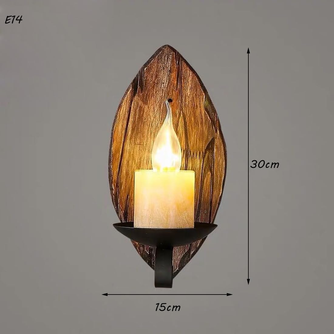 Vintage Holz Flur Wandleuchte Retro Industrielle Metall Landhaus Rustikale Kerze Design Korridor Lampe LED E14 Antik Klassisch Wandlampe für Wohnzimmer Aisle Treppenhaus Büro Hotel Beleuchtung 15*30cm