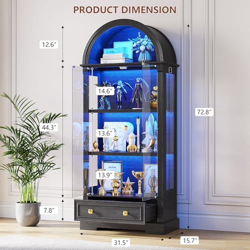 Image of TAGELIER Arched Display Cabinet with Glass Doors & LED Light