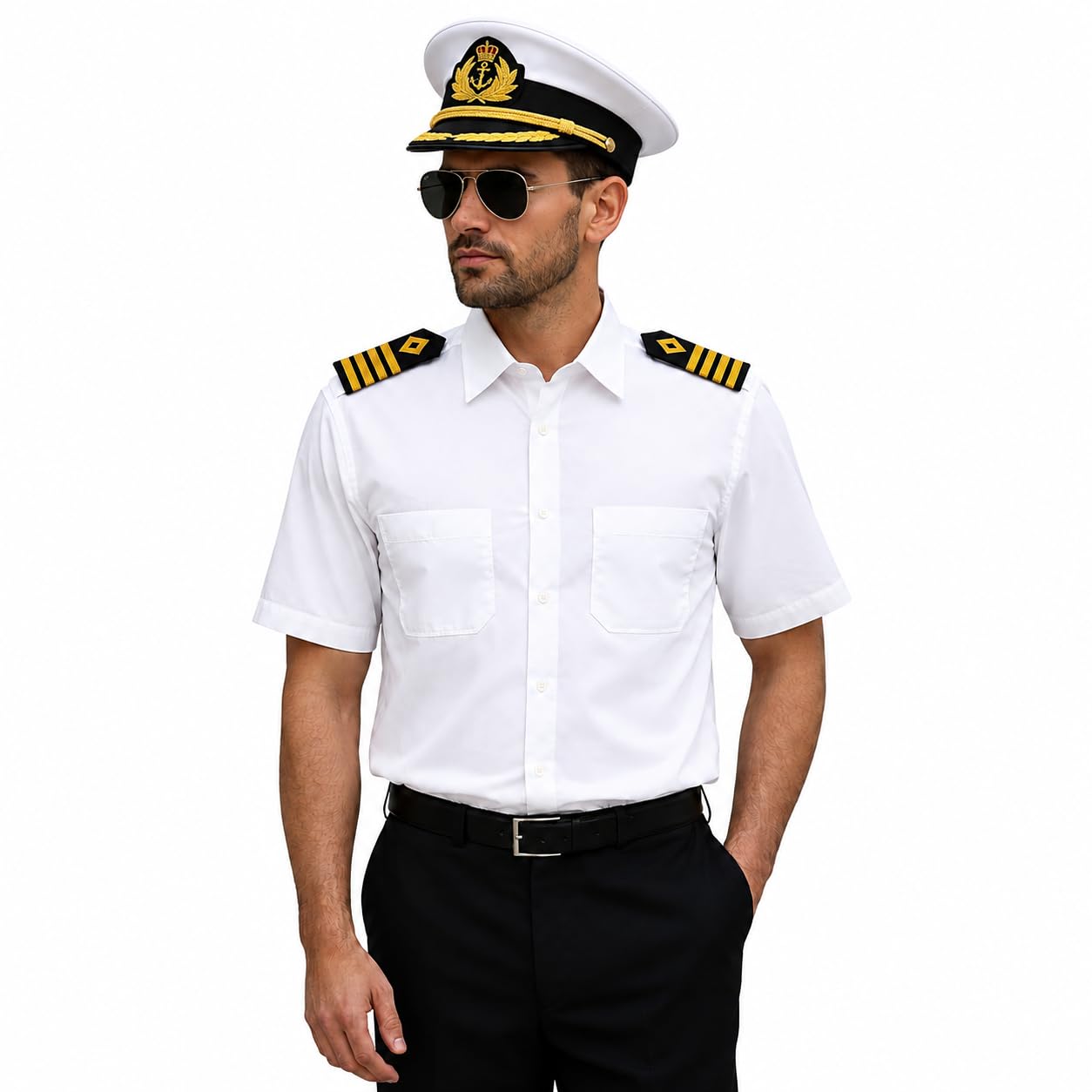 jahaazi Merchant Navy Premium White Shirt 100% Cotton with Shoulder Strap - Half Sleeves-picture-32