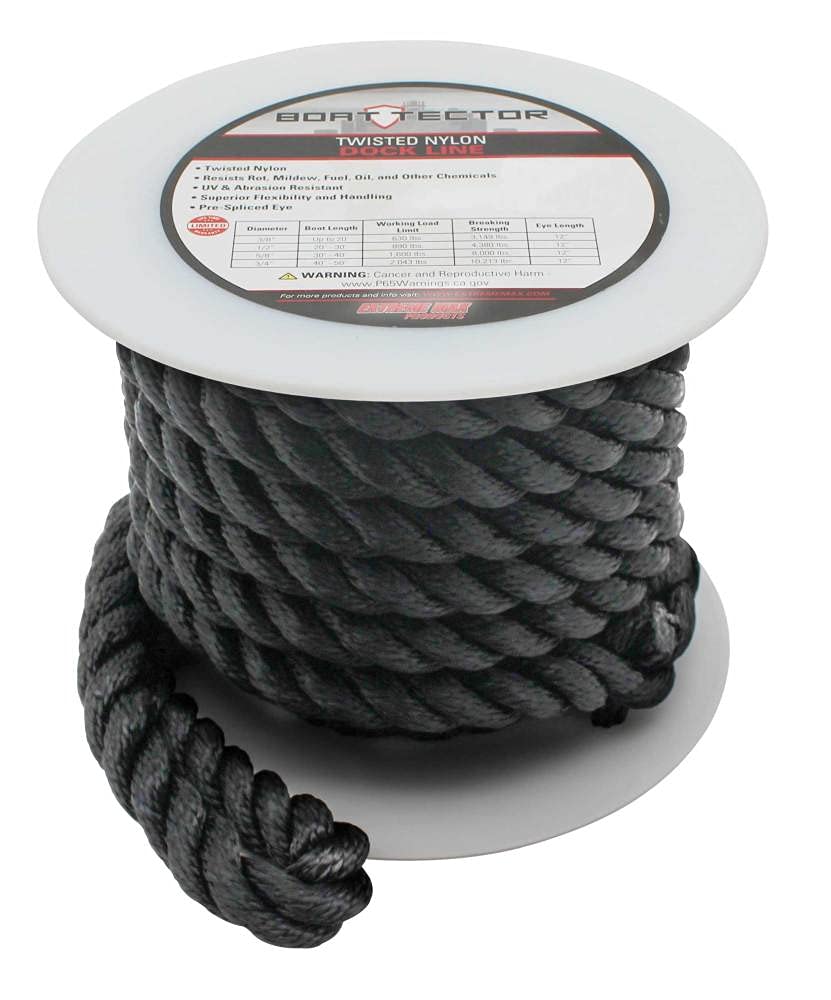 Extreme Max 3006.2876 BoatTector Twisted Nylon Dock Line - 3/4" x 50', Black