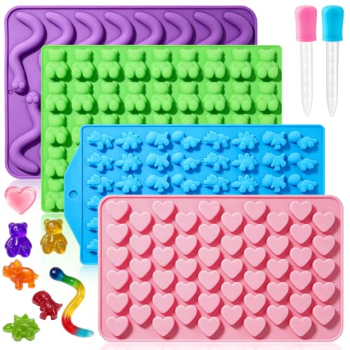 Image of Large Gummy Bear and Worm Mold Silicone, 4 PCS No Stick Chocolate Candy Gummy Molds