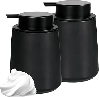 Foam Hand Soap Dispenser, 14 oz Ceramic Foaming Hand Soap Dispenser Refillable Dish Soap Liquid Pump for Bathroom Kitchen Sink Body Wash (Black-2Pack)