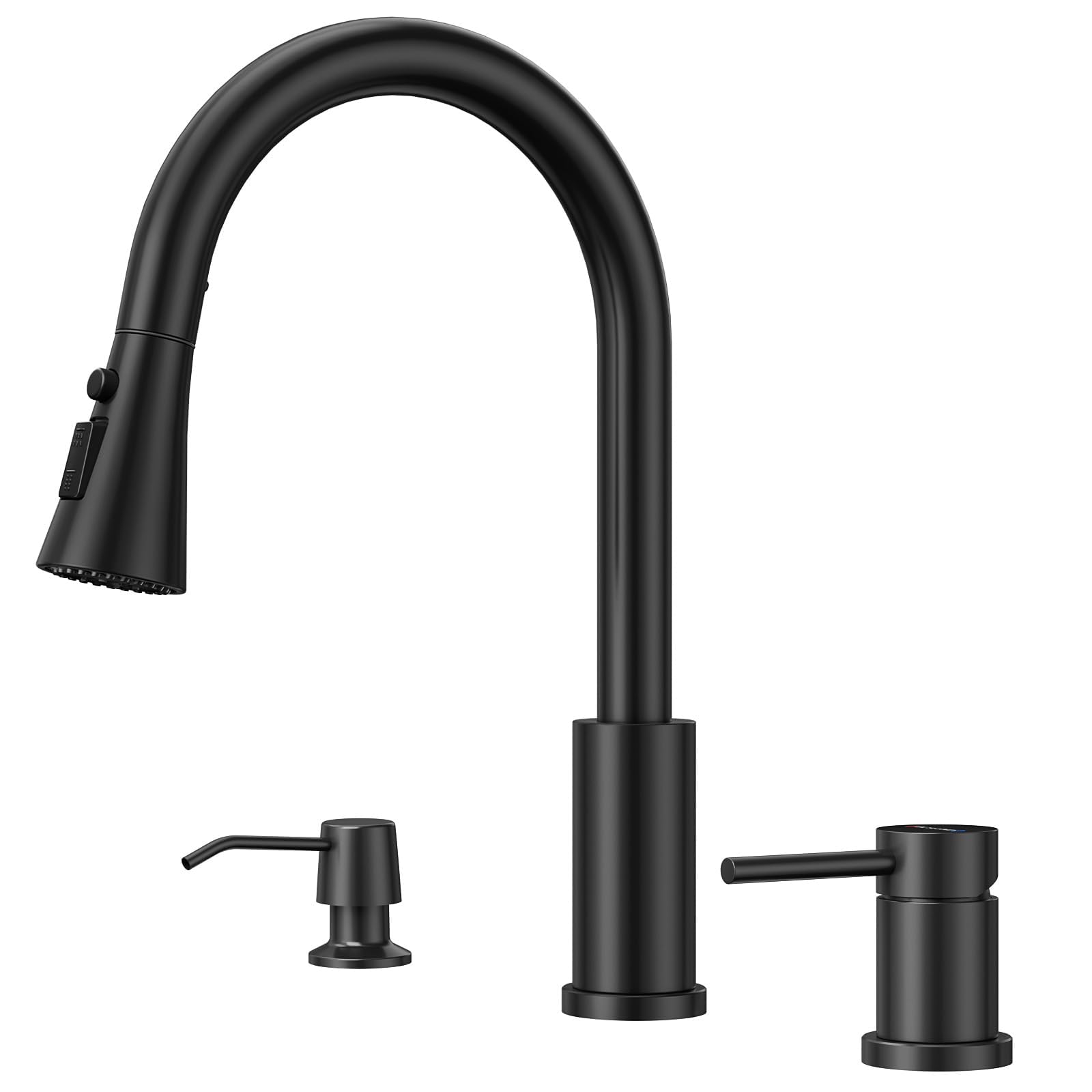 BLYLUND Matte Black Kitchen Faucets 3 Hole with Soap Dispenser, Sink
