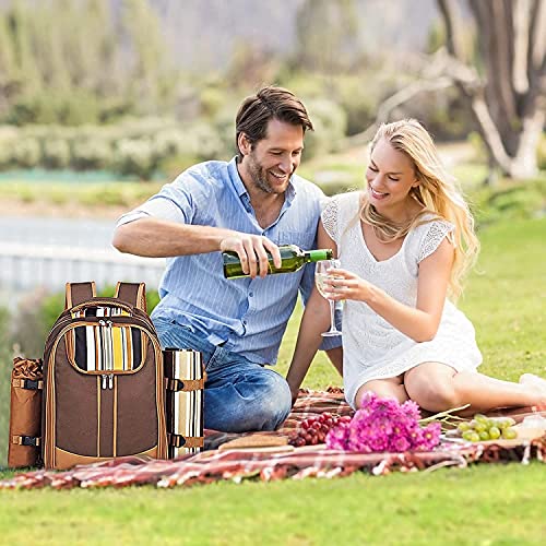 Hap Tim Picnic Backpack Bag For 4 Person With Cooler Compartment, Detachable Bottle/Wine Holder, Fleece Blanket, Plates And Cutlery Set Perfect For Outdoor, Sports, Hiking, Camping, Bbqs(Coffee) #TOP5
