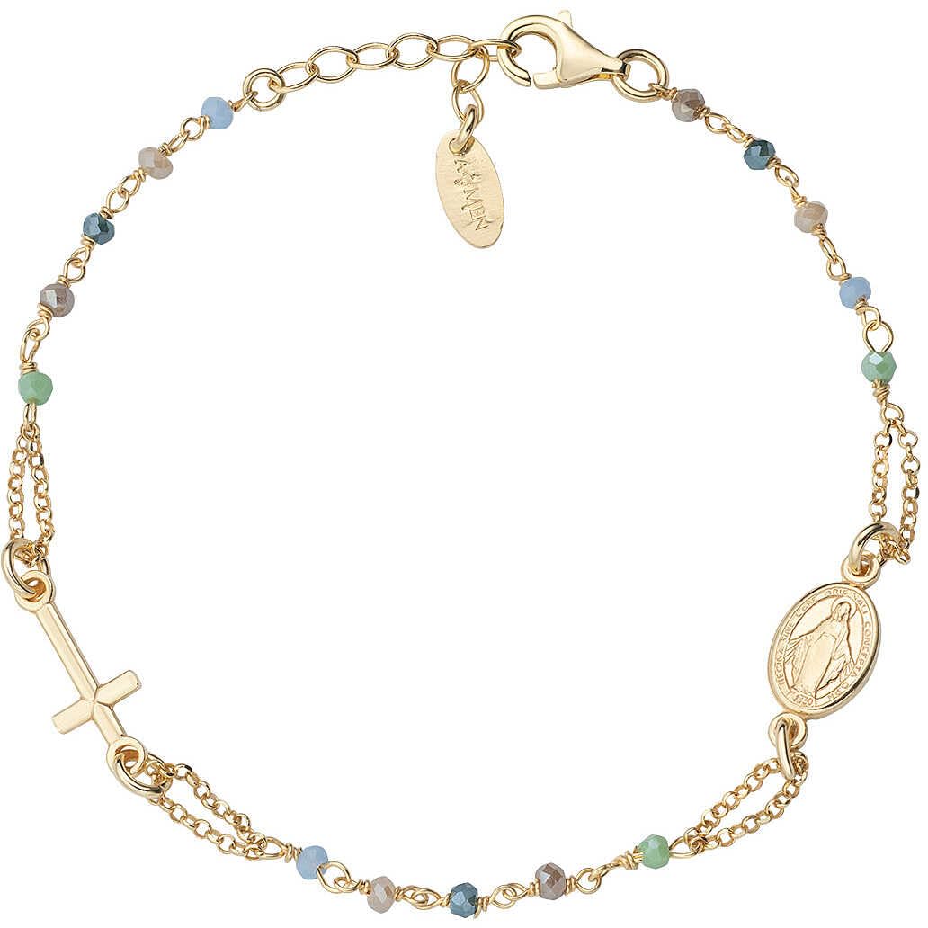 Amen Rosari Cross BRO25GMUV3 Bracciale rosario in argento 925 placcato oro con cristalli, lunghezza 18 + 2 cm allungabile