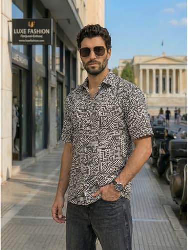 Image of BROWN CULTURE Men's Cotton Blend Floral Print Shirt|Spread Collar|Half Sleeves|Button Down Closure|Standard Length|Casual Wear|Smart Casual Shirt|Modern Men's Fashion|Everyday Casualwear