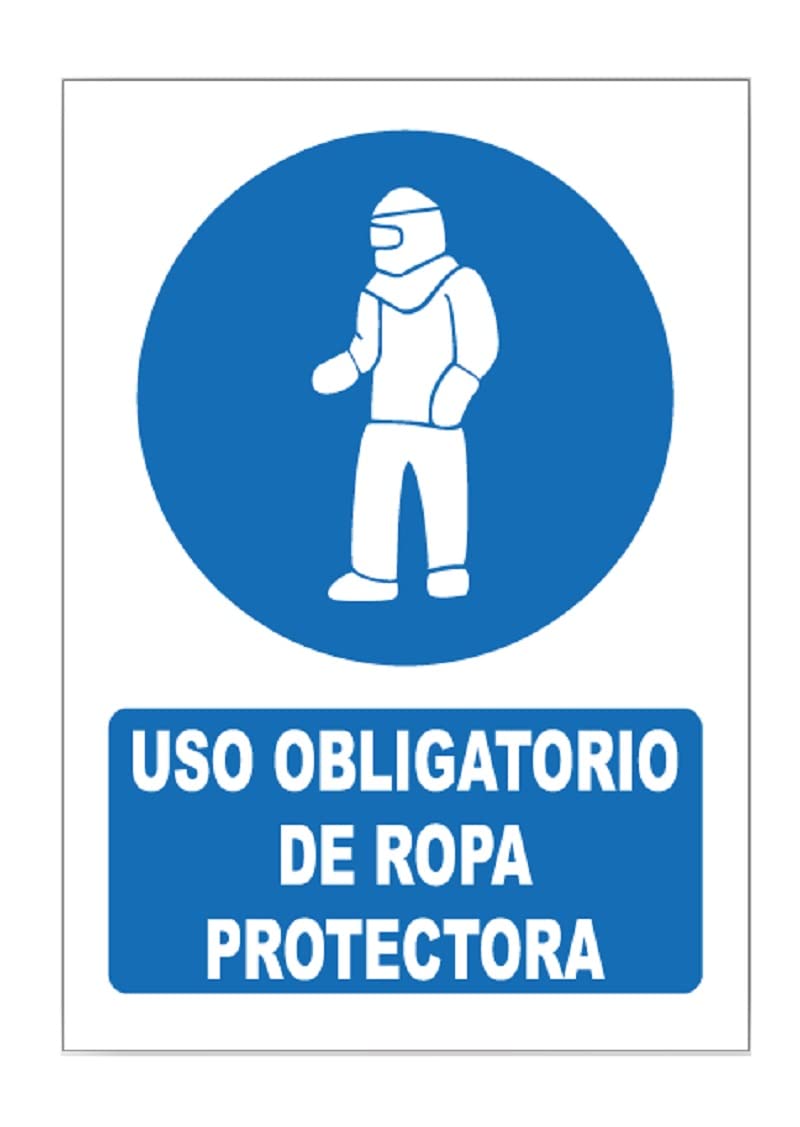 Seribas Señal Uso Obligatorio de Ropa Protectora, Cartel PVC 0,​7 mm. Tamaño A4 21 x 30 cm, Homologada, Señal Obligación. Tinta y Material Resistente.