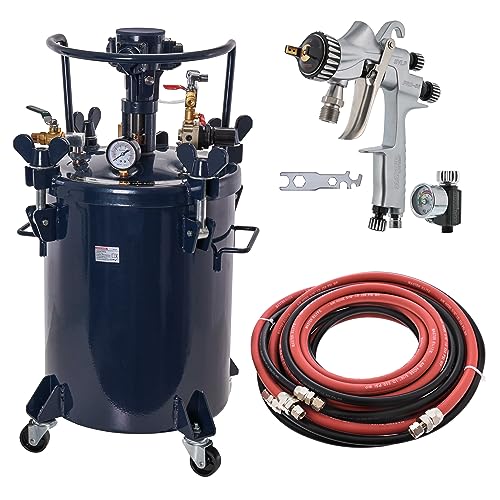 Tcp Global 8 Gallon (30 Liters) Spray Paint Pressure Pot Tank With Air Powered Mixing Agitator With Master Elite 55 Hvlp Pressure Feed Spray Gun 1.2Mm Tip And 25' Air And Fluid Hoses cover