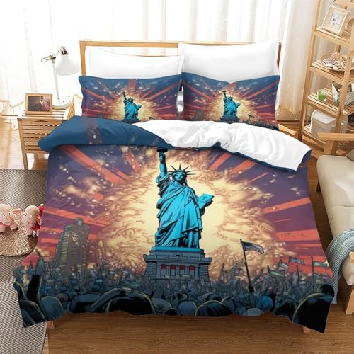 Housse de couette 3D Statue de la Liberté en microfibre premium King size - 3