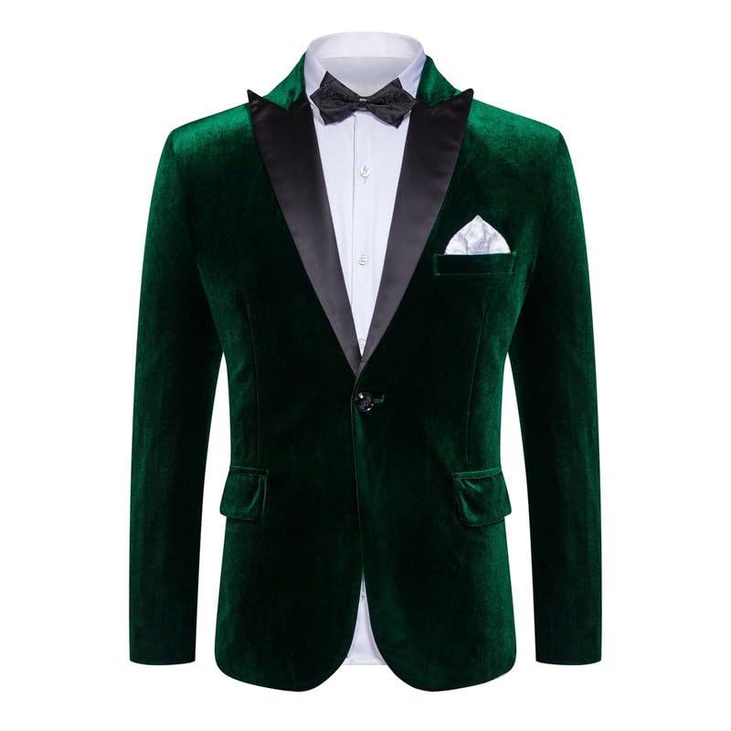 Mens Velvet Blazer Slim Fit Stylish Suit Jacket 1 Button Notched Lapel Sport Coat Tuxedo for Party Prom Dinner