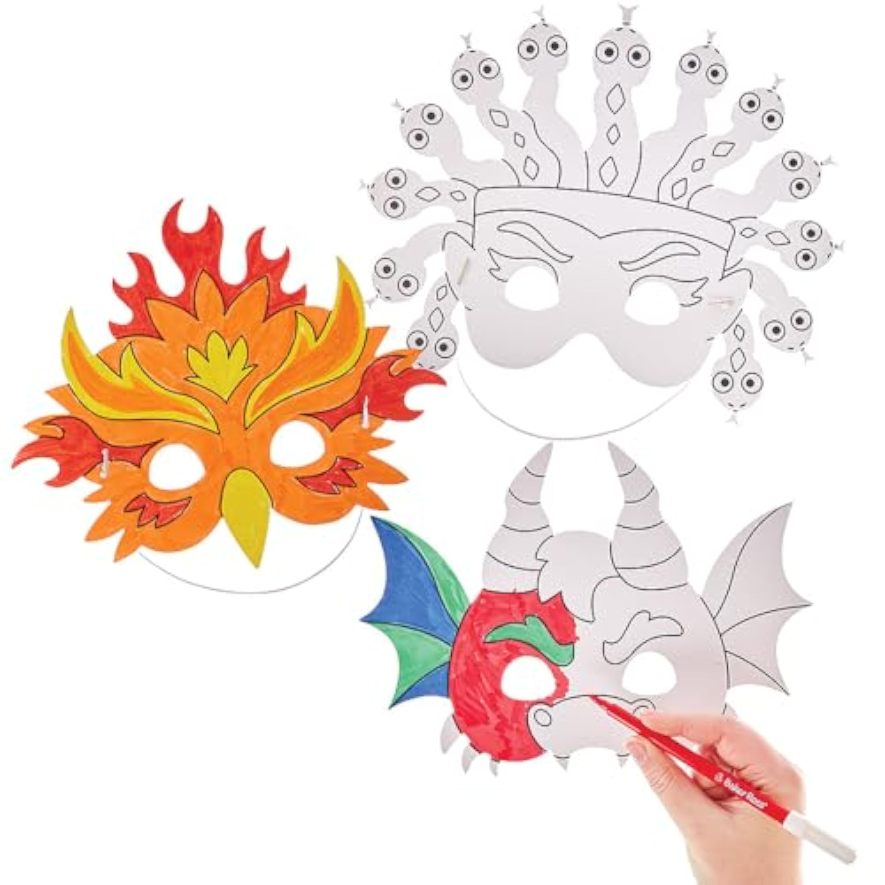 Baker Ross FN079 Máscaras para colorear de Criaturas Míticas - Pack de 10, Disfraces y Manualidades