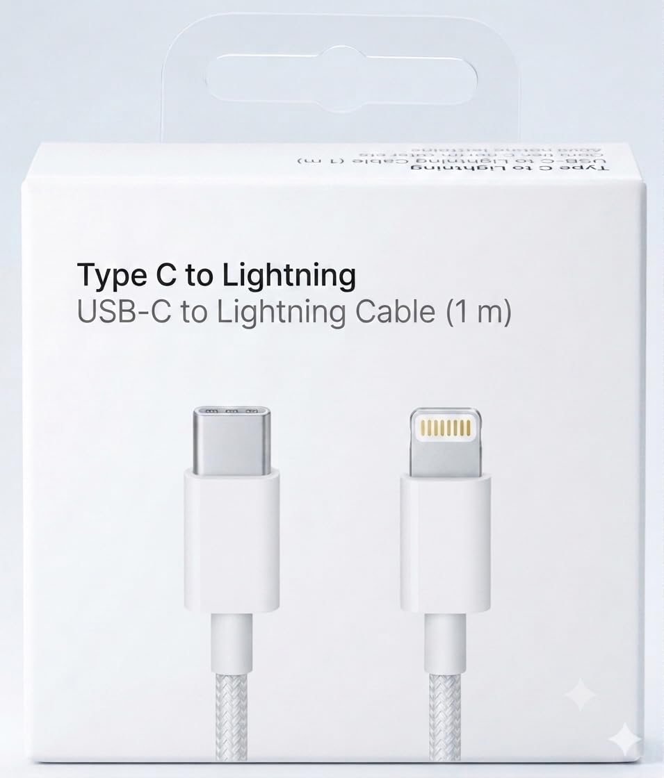 USB-C to Lighting Cable compatible with iPhone | 60W Fast Charging | Braided | White | 1 Meter-image-6