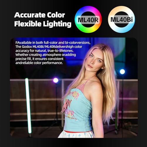 Image of Godox ML40Bi Bi-Color Pocket LED Video Light, 60W, 2800K-6500K, CRI≈96, Built-in 4800mAh Battery (2PCS), 42mins, Magnetic Back, App & NFC Control, Portable for YouTube /TikTok /Photography