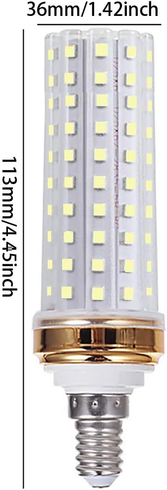 E12 LED Bulbs 20W LED Candelabra Bulb 100 Watt Equivalent Chandelier Lamp 88 LEDs 2835 SMD for Ceiling Fan Decorative Candle Light 6000K Cool White AC85-265V Non-Dimmable Gold, Pack of 4