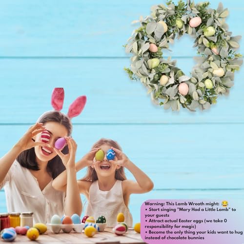 20-Lambs-Ear-Wreath-with-Boxwood-Pastel-Easter-Eggs–Perfect-for-Spring-Easter-Door-Decor-Rustic-Handmade-Seasonal-Garland-for-Home-Front-Door-Living-Room-Wall-Decoration 20 Lambs Ear Wreath with Boxwood Pastel Easter Eggs–Perfect for Spring Easter Door Decor Rustic Handmade Seasonal Garland for Home Front Door Living Room Wall Decoration