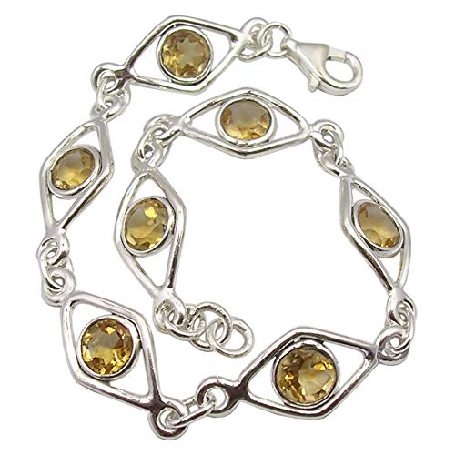Image of 925 Solid Silver Citrine tcw 6.3 Link Bracelet 7.7 inch New Jewelry