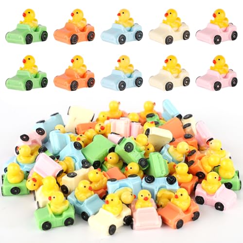 50uds Patitos de Resina Jeep, Patitos en Mini Novedosos Patitos de Resina en Miniatura Patitos de Resina Pequeños y Divertidos para Casa de Muñecas Decoración el Coche Regalos (5 Colores)