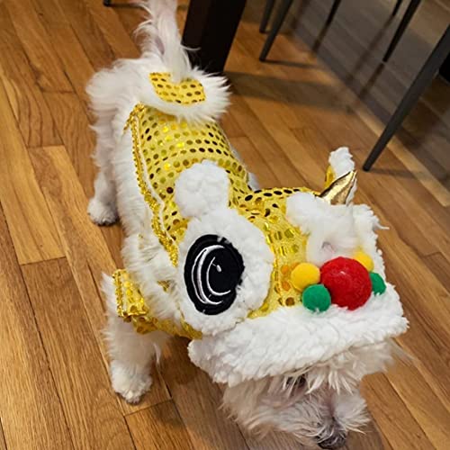 Nacoco Cute Dance Lion Pet Costume With Yellow Sequins New Year Cat Dog Clothes Hoodies Coat For Small Meduim Large Dogs (Yellow, 8) #TOP3