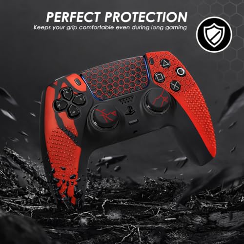 Image of Meyaar Anti-Slip Silicone Cover for PS5 Controller with Thumb Grip Caps & Touchpad Sticker Made for PS5 Controller Only. (Honeycomb)