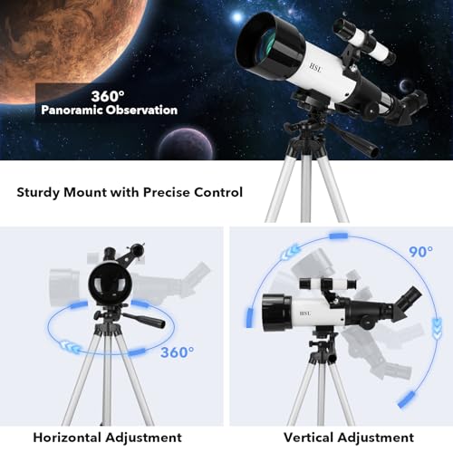 HSL Telescope for Adults,70mm Aperture 400mm Focal Length Refractor Telescope for Astronomy Beginners(20x-100x) - Travel Telescopes with Carry Bag and Adapter(White)