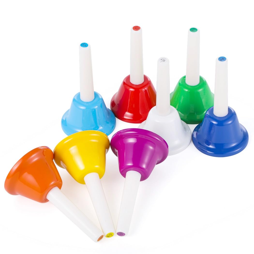 Campane a mano a 8 note, set di campane colorate in metallo per bambini, strumenti musicali diatonici, strumento a percussione, giocattolo per educazione musicale, coro di chiesa, feste e feste di