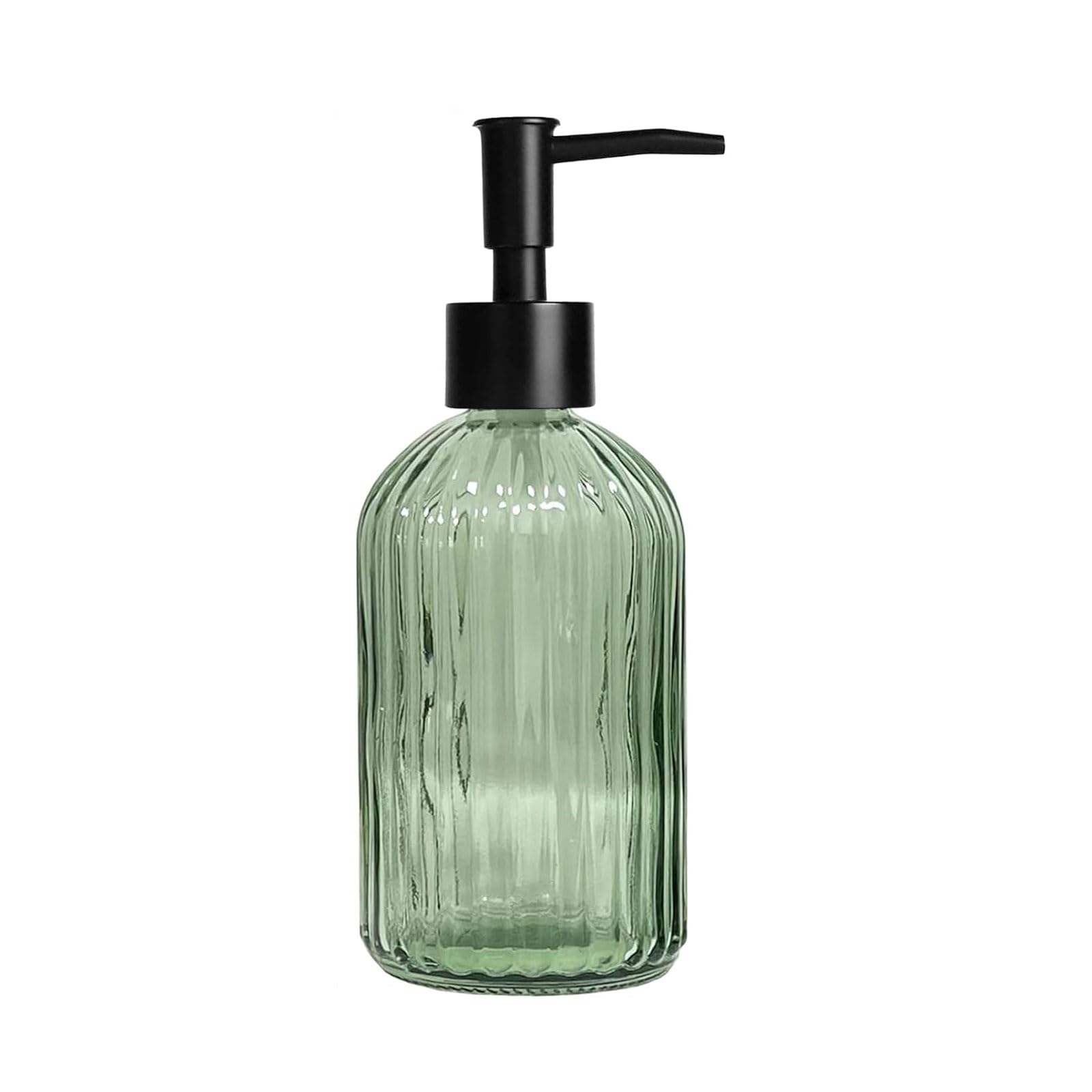 Green Glass Soap Dispenser, 400ml Liquid Hand Soap Dispenser, Refillable Kitchen Bathroom Liquid Soap Dispenser, Hand Wash Dispenser Bottle with Black Pump