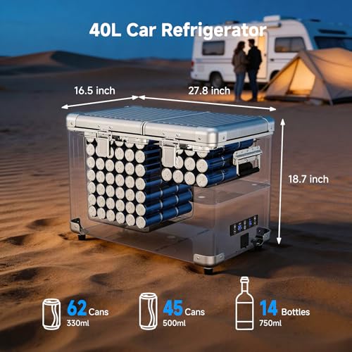 Image of BODEGA 42 Quart (40L) Portable Car Refrigerator, 12V Dual Zone Car Fridge Freezer, Lightweight Aluminum Electric Cooler with Compressor, -4F to 68F, DC /AC for Truck, RV, Camping, Van, Home Use