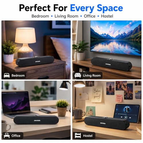 Image of UNICRON TE Wireless Sound Bar Portable Bluetooth Home Speaker, 16W with up to 8Hrs Playback, 1800 mAh Battery, Soundbar with Type C, USB & SD Card Connectivity