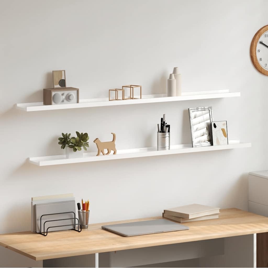 Générique Wandregal, 2 Stück, weiß, glänzend, 115 x 9 x 3 cm, dekoratives Regal aus robustem MDF, zum Aufbewahren von Pflanzen, Büchern und Ornamenten, leicht zu reinigen mit einem feuchten Tuch.