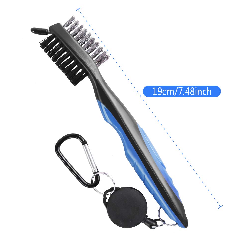 Dadabig 3 Pezzi Spazzola da Golf, Spazzola per La Pulizia del Golf Accessori per Mazze da Golf con Doppia Setola Spazzola da Golf per Mazze con Moschettone/Clip Telescopica-3 Colori (Nero/Rosso/Blu)