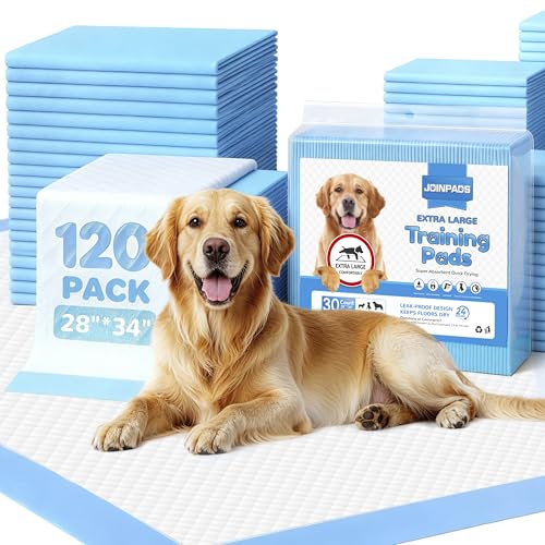 JOINPADS 120-Count Extra Large Dog Pee Pads Puppy Pads XL, Thicker Design for Super Absorbent and Leak Proof Dog Pads, Disposable Potty Training Pads for Dogs, 28x34 Inches (Blue) by JOINPADS - Used condition - US$67.85