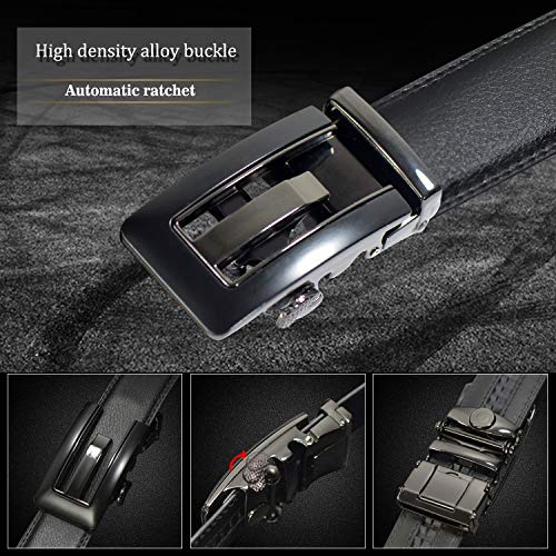 Image of JINIU Men's Ratchet Belt Buckle, Black Genuine Leather Slide Belt for Men Dress Suit, Micro Adjustable Trim to Fit Boxed