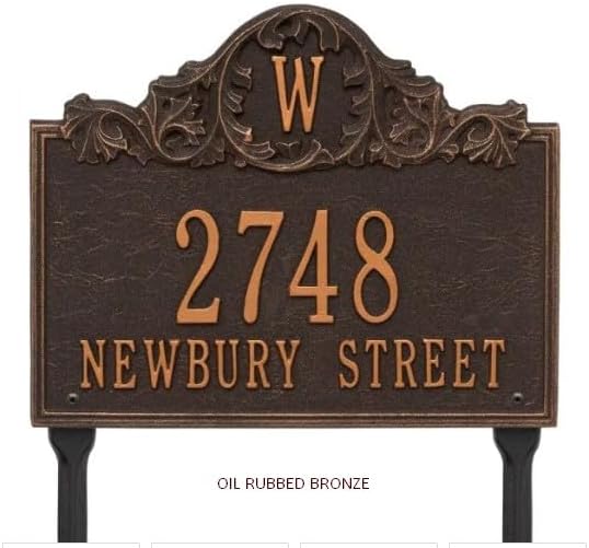 Personalized Cast Metal Address Sign With Lawn Yard Stakes - MADE IN USA - Monogram Initial Plaque # 68240
