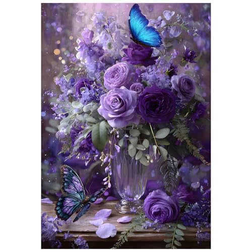 Magnifiques casse-têtes de 300 pièces pour adultes - Puzzles fleuris violets de papillons pour adultes - Jouets - Cadeau - Décoration familiale - Puzzle...