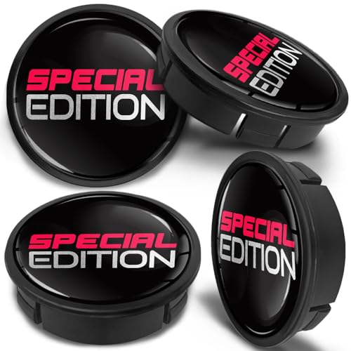 SkinoEu 4 x 60mm Universal Tapas de Rueda de Aleación Centro Centrales Tapacubos para Llantas Coche Tuning Special Edition Negro Rojo Plata CX 18