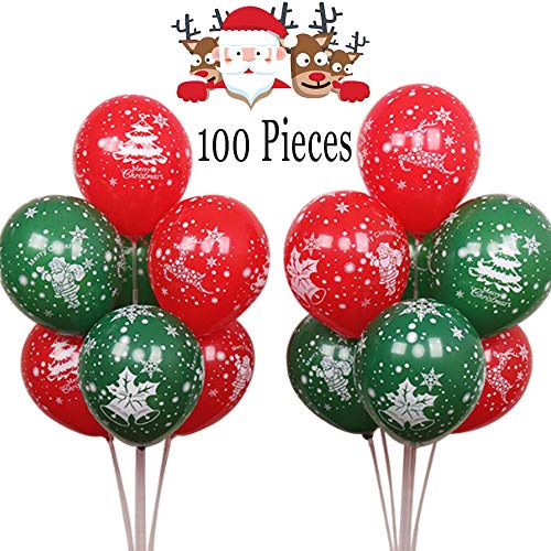 Nuluxi Globos Helio Navidad Rojo Y Verde Globos de Fiesta de Navidad Globos de decoración de Fiesta de Navidad Accesorio De Decoración Adornos para Navidad Año Nuevo Decoraciones de Partido-100 Piezas