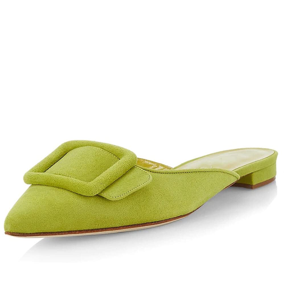 DivanneDivanne Mules for Women, Buckle Flat Mules Pointed Toe Backless Mule Slides Suede Slip On Loafers