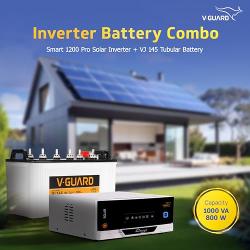 Image of V-Guard Inverter & Battery Combo (Smart Pro 1200 S Solar Inverter, VJ 145 (135 Ah Tall Tubular Battery)) for Home, Office & Shops