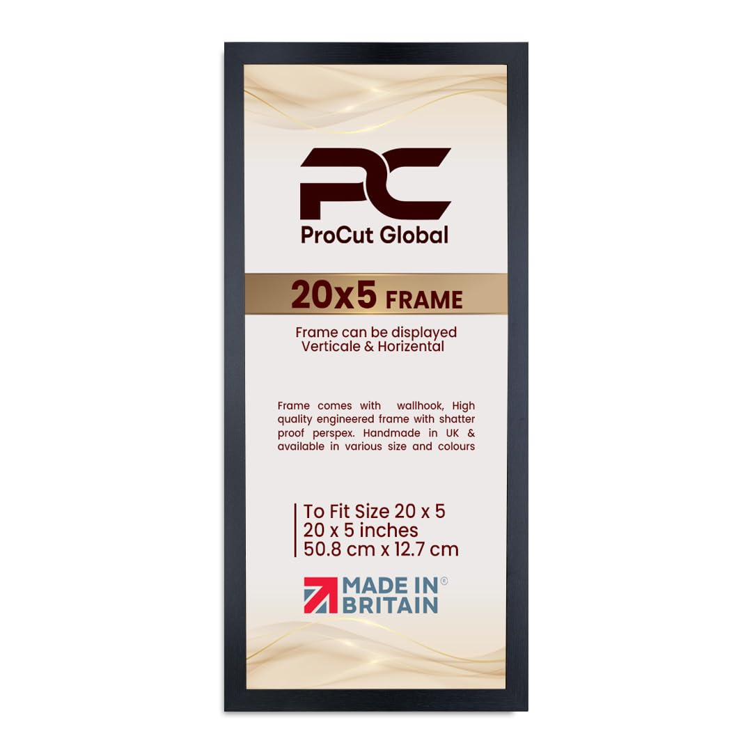 Procut Global 20X5 Black Picture Frames - Modern Wooden Photo Frame with Shatterproof Perspex for Wall or Tabletop - Perfect for Posters, Certificates, Prints - Sizes & Colors Available