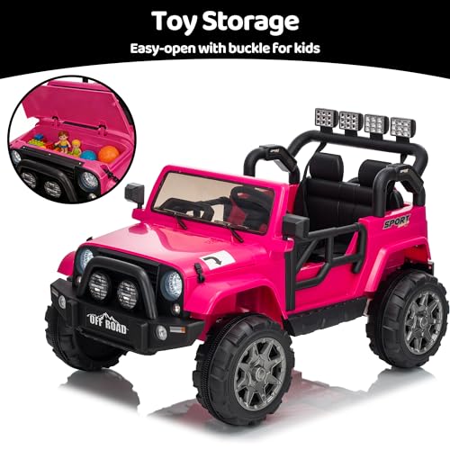Image of 12V 2-Seat Electric Car for Kids, Ride on Toy for Big Kids 3-8, Battery Powered Ride on Car with Remote Control, LED Light, Music (Pink)