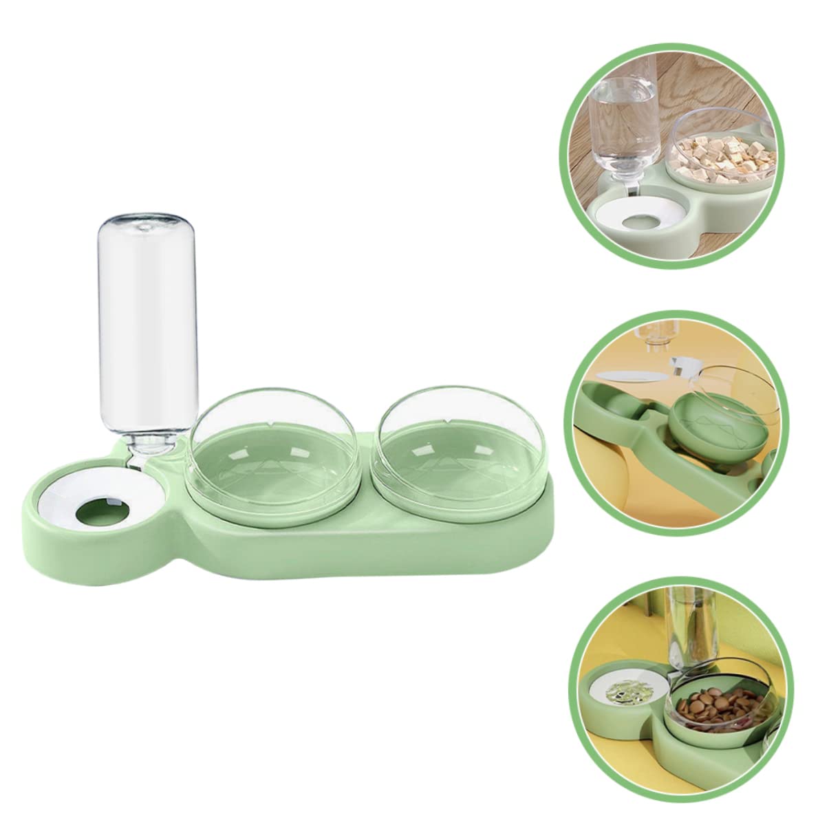 Gamelle Double Surélevée pour Chat, Inclinée, Anti-déversement, 1 Set | Plastique Vert Clair, Antirouille, Usage en Alimentation Animale, Format Pratique pour Chats