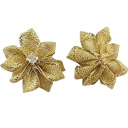 Libiline Upick More Than 26 Colors 40PCS Satin Ribbon Flowers Bows Rose w/ Rhinestone Appliques Craft Wedding Dec (Gold)