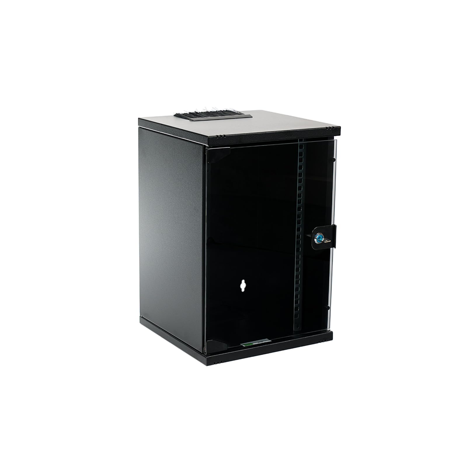 Netzwerkschrank 10 Zoll 9HE I 300 mm Tiefe I Serverschrank Schwarz | Wandmontage I abschließbare Glastür I voll montiert I 60 kg Traglast I 312x300x464 mm (Schwarz, 9HE)
