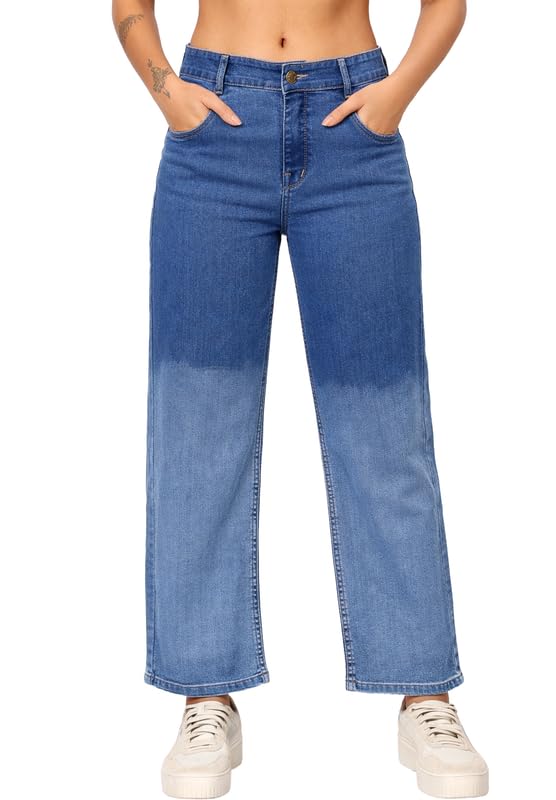 Image of London Hills Women's High Rise Wide Leg Jeans | Relaxed Fit Baggy Denim Pants | Stylish Straight Fit Comfortable Casual Wear Jeans for Women (Black)