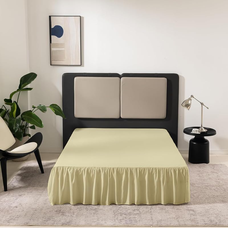 KANCHI DÉCOR - Microfiber Ruffle Bed Skirt Three Sided Coverage Shrinkage and Fade Resistant Dust Ruffle Bed Skirt with Platform, 15 Inch Drop Single Bed 30x72 Inch | Ivory
