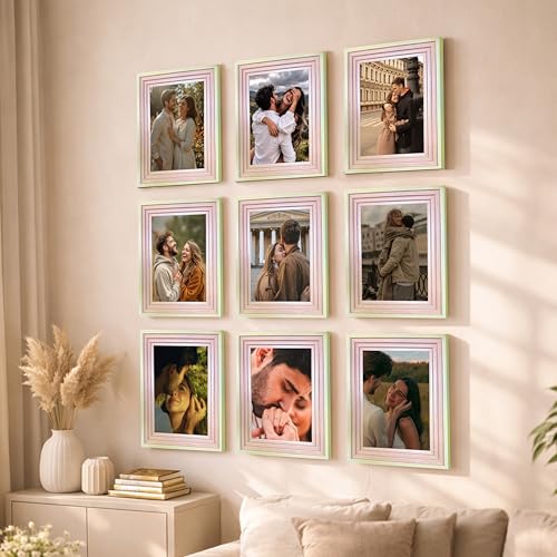 Image of Art Street Luxury Photo Frame for living room, Modern Step Design Photo Frames for Photograph, Art Work, Kids Room Set of 9 (8x10 Inch, Pink)