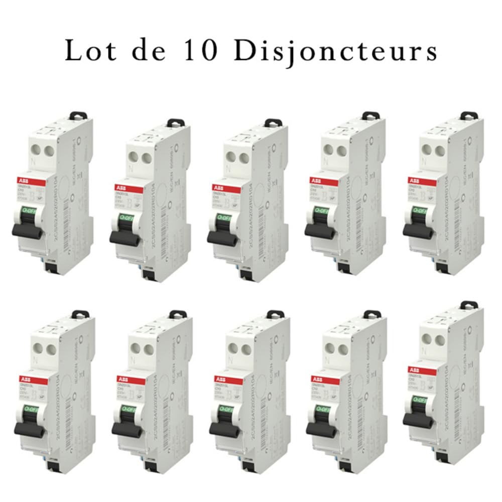 ABB Lot de 10 disjoncteurs automatiques Ph+N raccordement Rapide 10A-4,5Ka