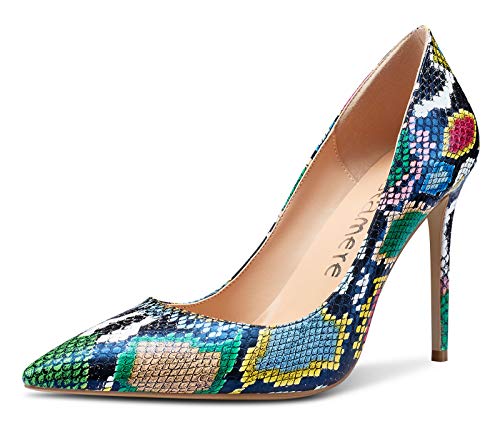 CASTAMERE Zapatos de Tacón Mujer Moda High Heels Pumps Tacón de Aguja 10CM Multicolor Serpiente Mate Zapatos EU 35