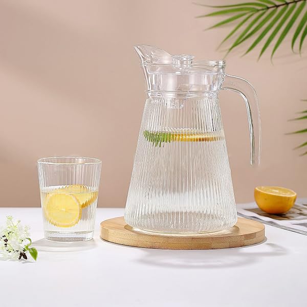 Image of Martvia Premium Juice and Water Glass Pitcher jug with Lid 1.8 Liter Romantic Style jugs with Handle Pitcher for Serve Water, Milk Juice, Lassi, Cocktail, Ideal for Gift Beverage Carafes (NP - 19)